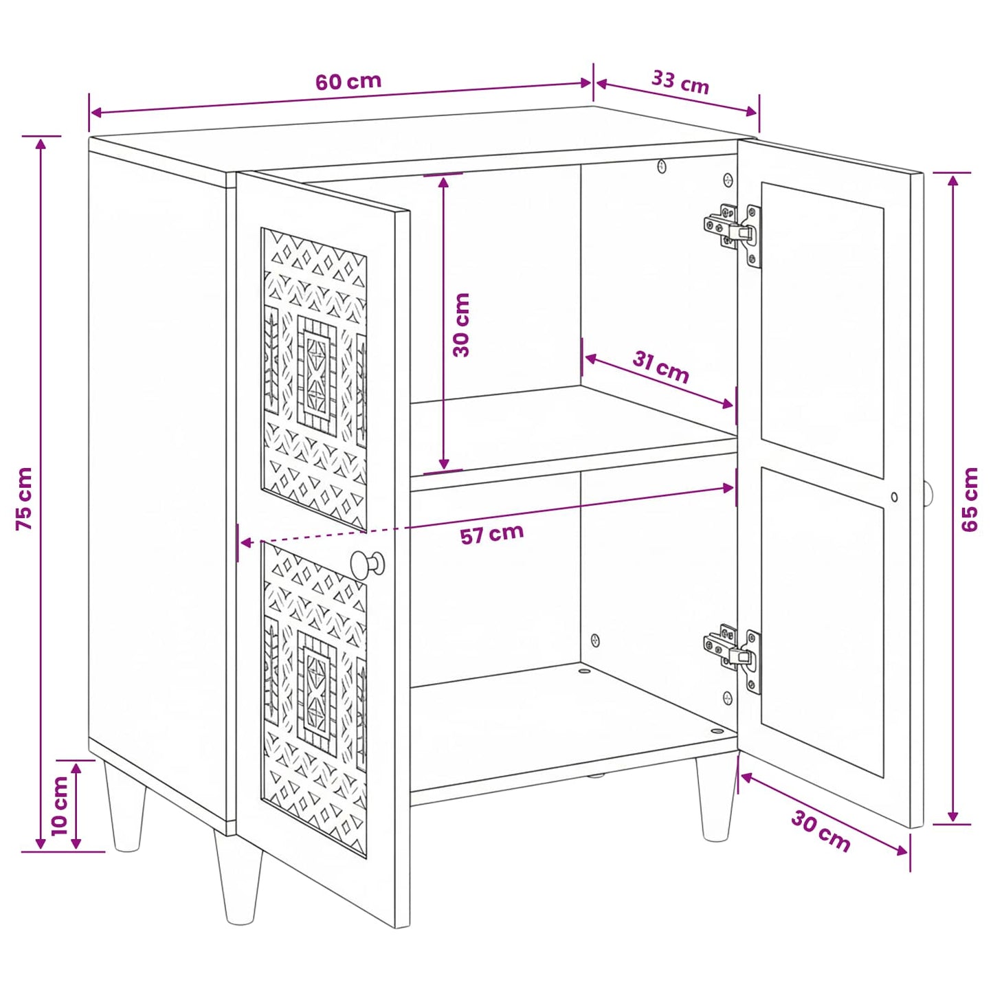 vidaXL Πλαϊνό γραφείο Λευκό 60 x 33 x 75 cm Μασίφ ξύλο μάνγκο