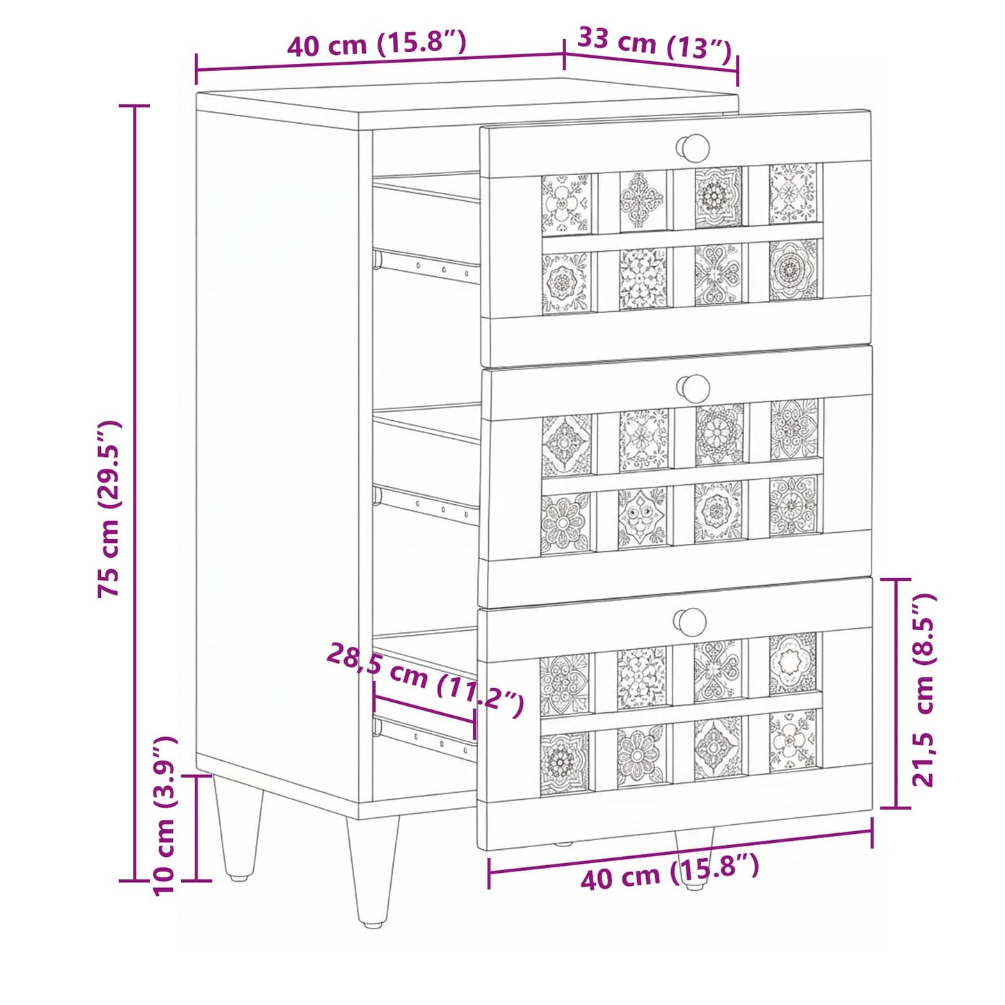 vidaXL Πλαϊνό γραφείο Φυσικό 40 x 33 x 75 εκ. Στερεό ξύλο μάνγκο