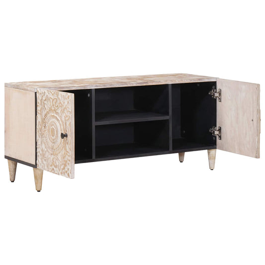 vidaXL Ντουλάπι TV Λευκό 105 x 33,5 x 46 εκ. Στερεό ξύλο μάνγκο