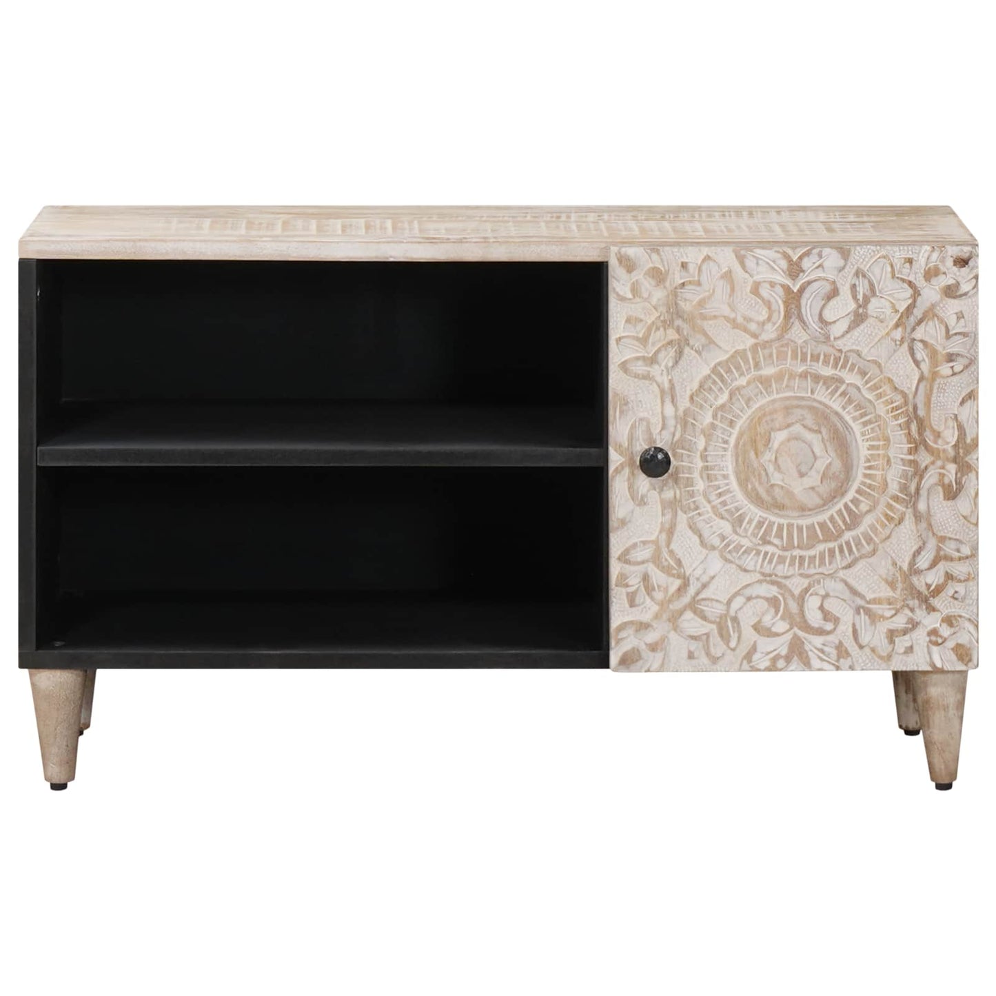 vidaXL Ντουλάπι TV με ράφι Λευκό 80 x 31,5 x 46 cm Στερεό ξύλο μάνγκο
