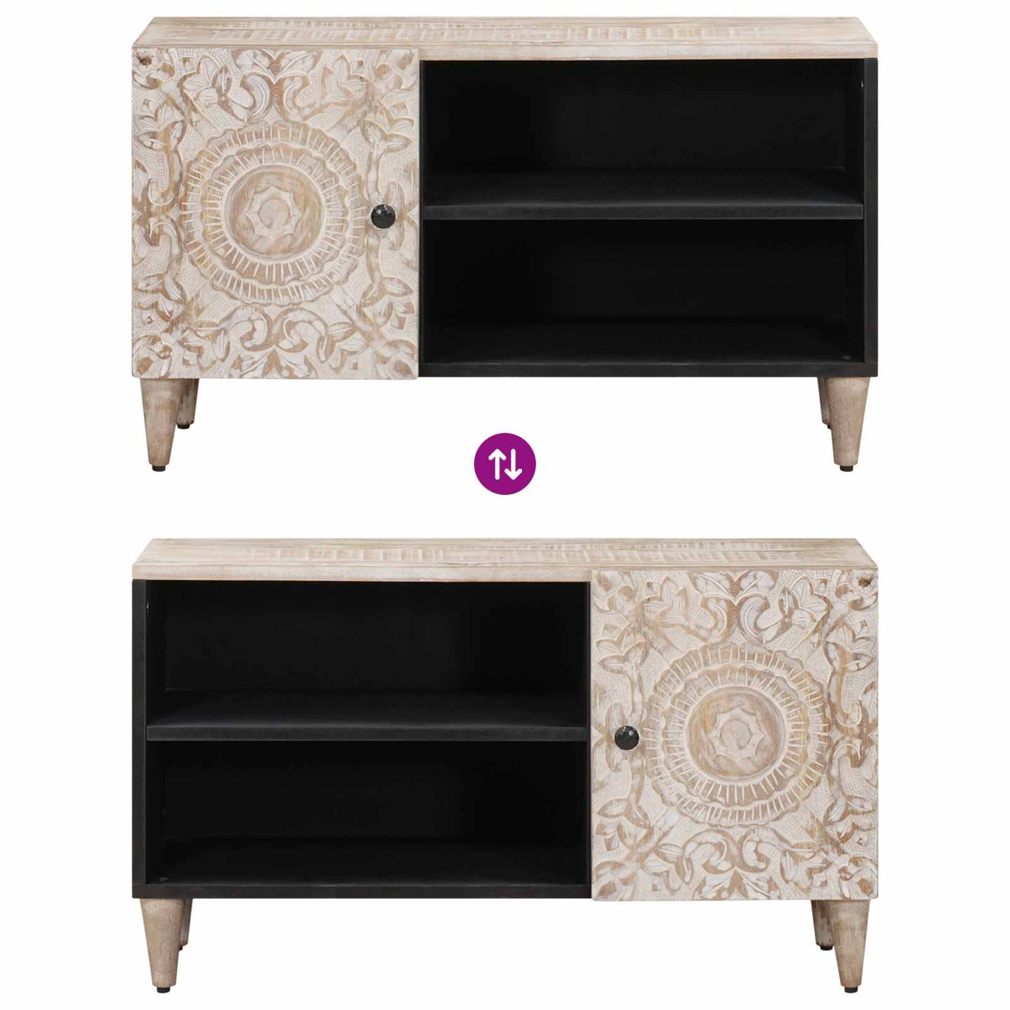 vidaXL Ντουλάπι TV με ράφι Λευκό 80 x 31,5 x 46 cm Στερεό ξύλο μάνγκο