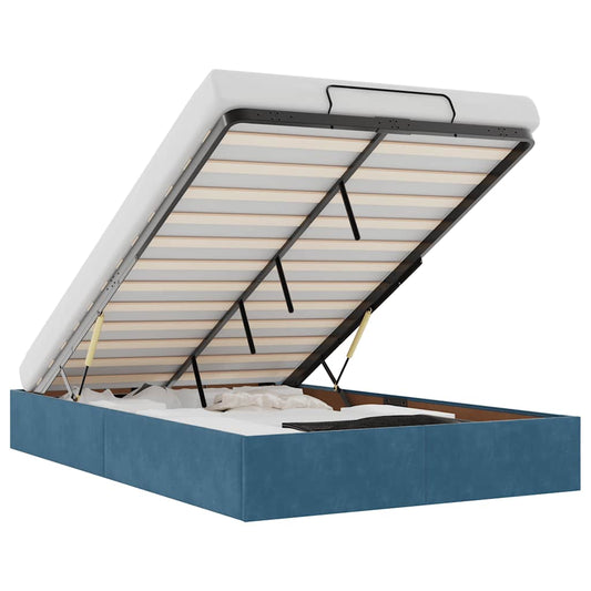 vidaXL Οθωμανικό πλαίσιο κρεβατιού χωρίς στρώμα Σκούρο μπλε Velvet