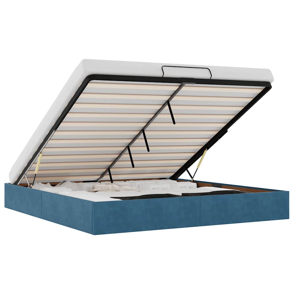 vidaXL Οθωμανικό πλαίσιο κρεβατιού χωρίς στρώμα Σκούρο μπλε Velvet