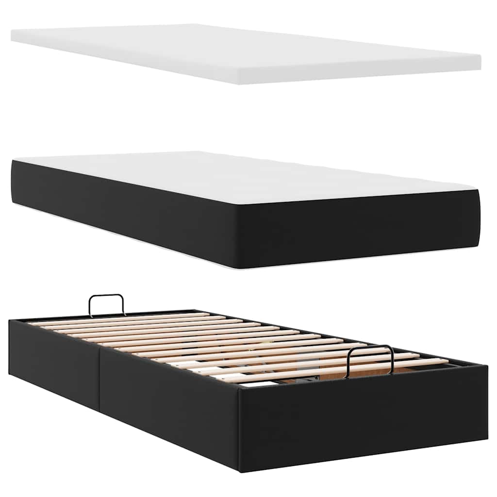 vidaXL Οθωμανικό κρεβάτι με στρώμα Μαύρο 80x200cm Faux Leather