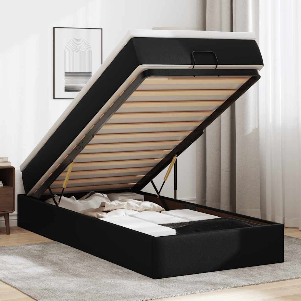 vidaXL Οθωμανικό κρεβάτι με στρώμα Μαύρο 80x200cm Faux Leather