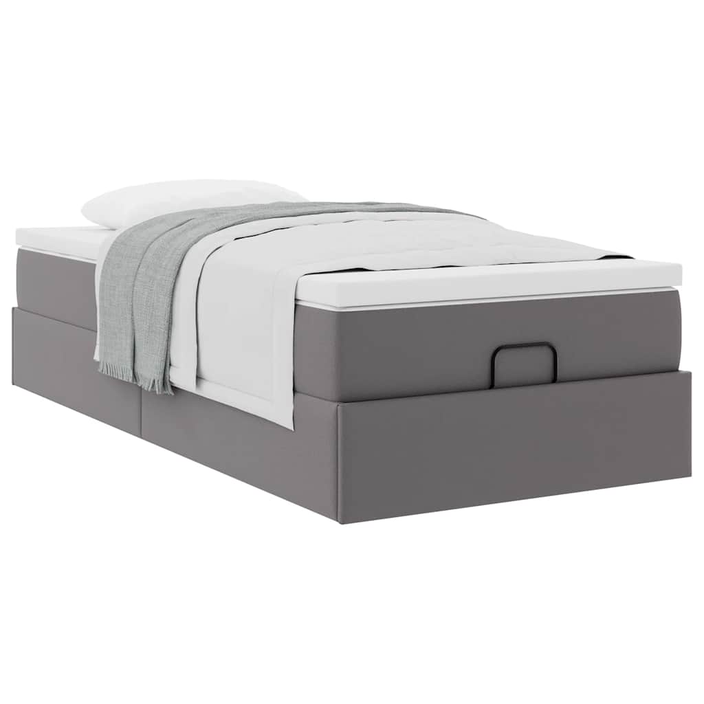 vidaXL Οθωμανικό κρεβάτι με στρώμα Γκρι 80x200cm Faux Leather