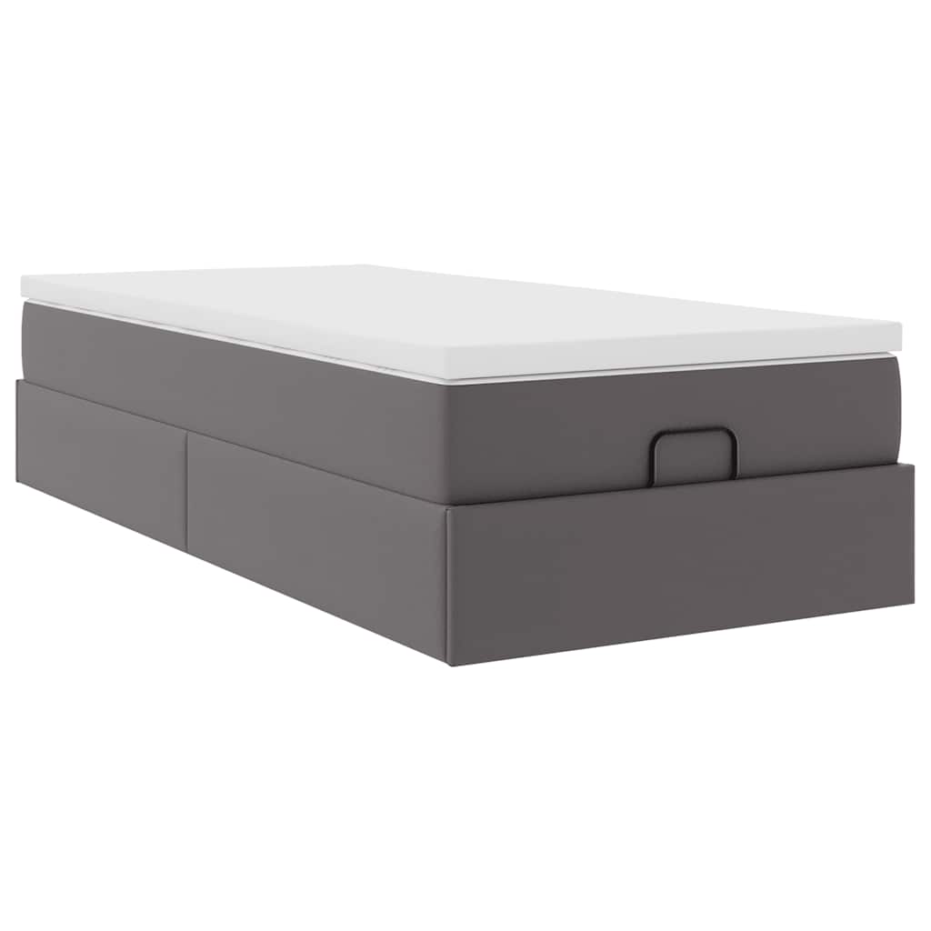 vidaXL Οθωμανικό κρεβάτι με στρώμα Γκρι 80x200cm Faux Leather