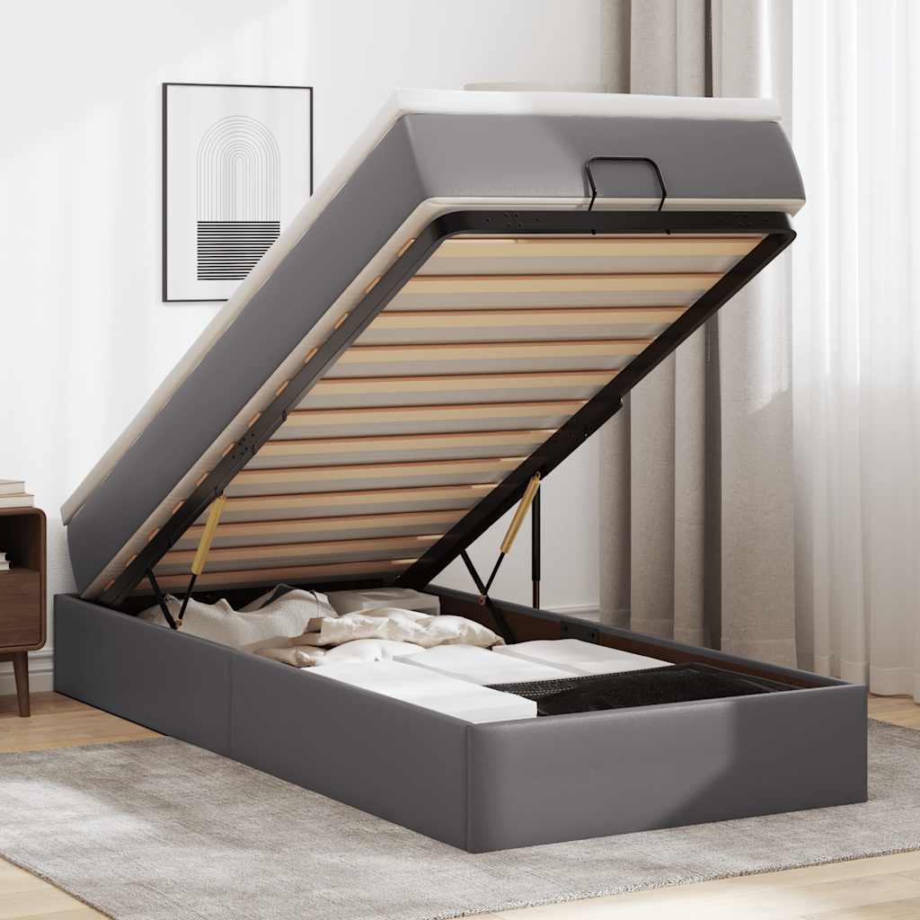 vidaXL Οθωμανικό κρεβάτι με στρώμα Γκρι 80x200cm Faux Leather