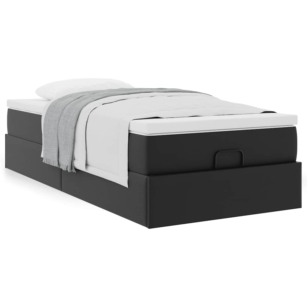 vidaXL Οθωμανικό κρεβάτι με στρώμα Μαύρο 90x190cm Faux Leather