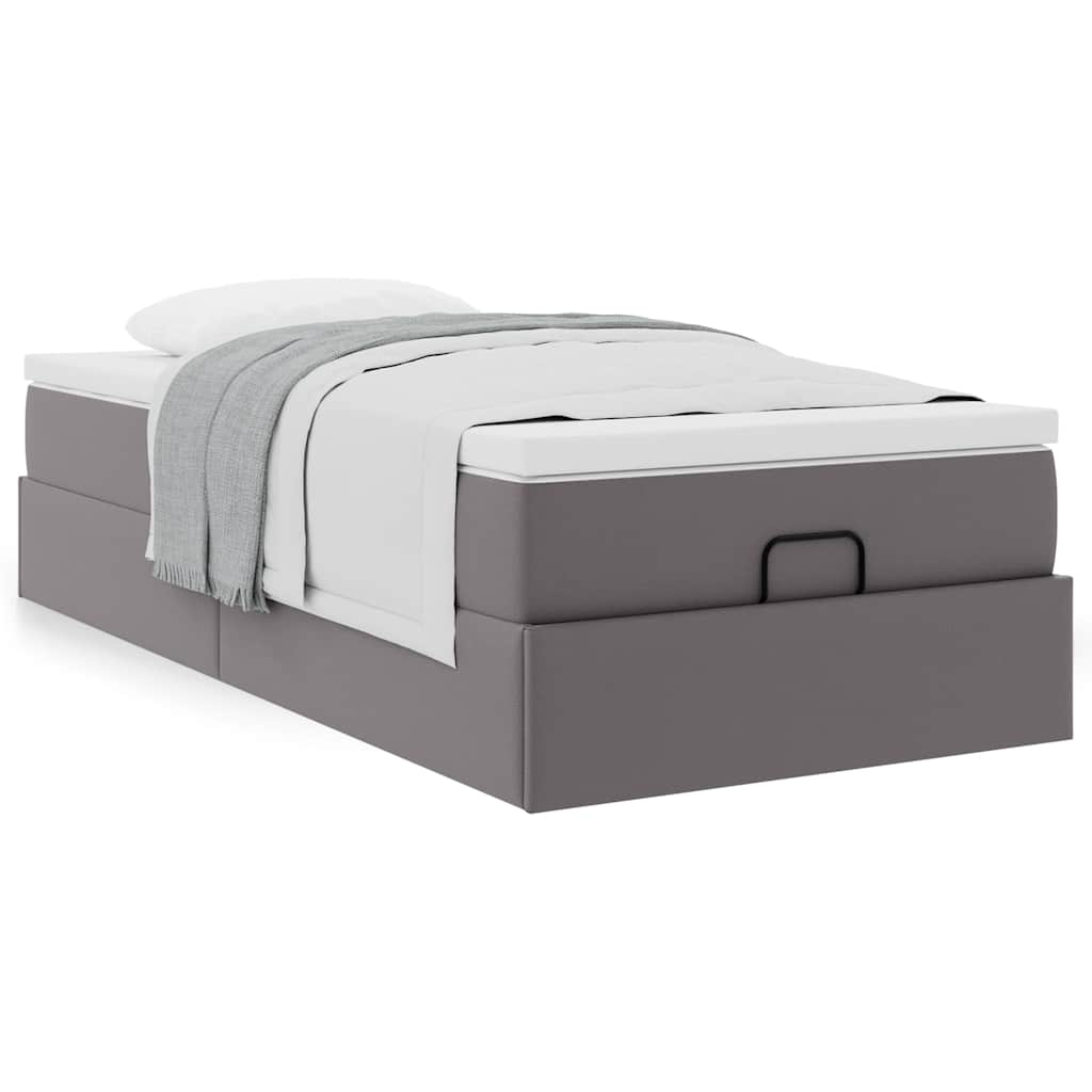 vidaXL Οθωμανικό κρεβάτι με στρώμα Γκρι 90x190cm Faux Leather