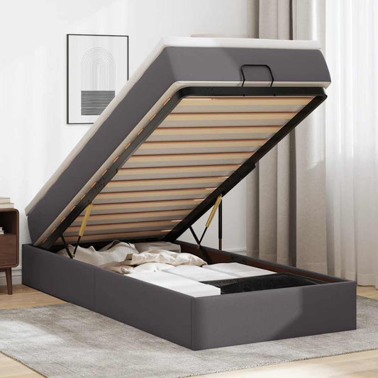 vidaXL Οθωμανικό κρεβάτι με στρώμα Γκρι 90x190cm Faux Leather