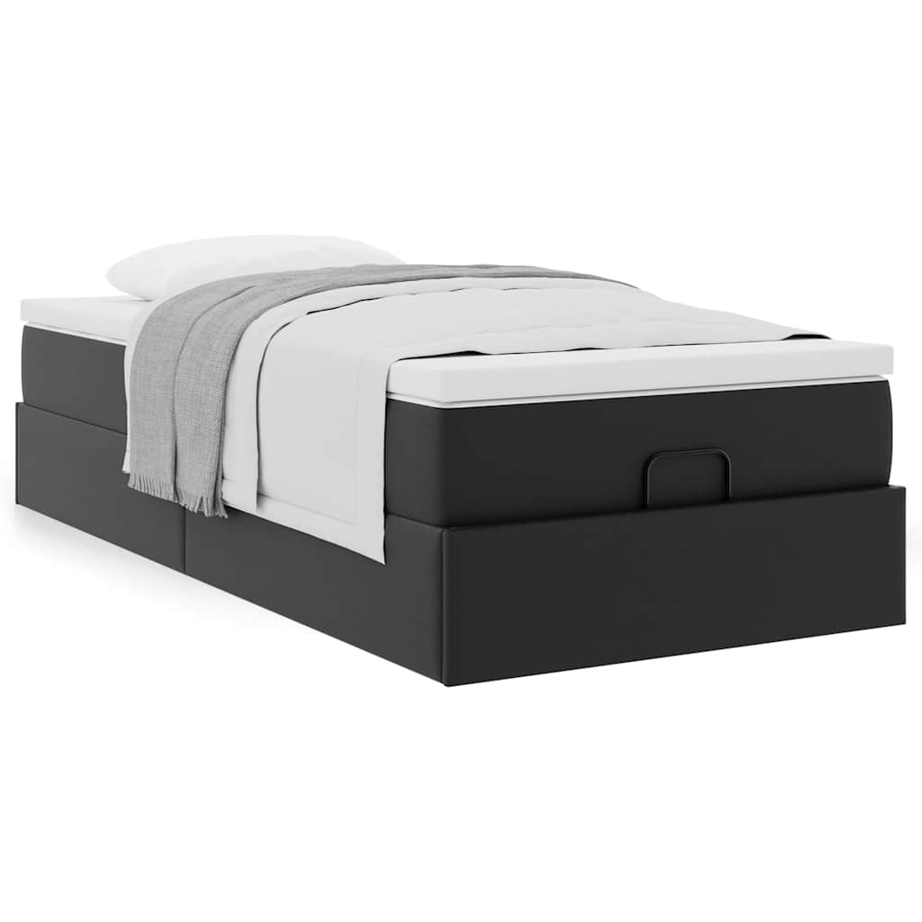 vidaXL Οθωμανικό κρεβάτι με στρώμα Μαύρο 90x200cm Faux Leather