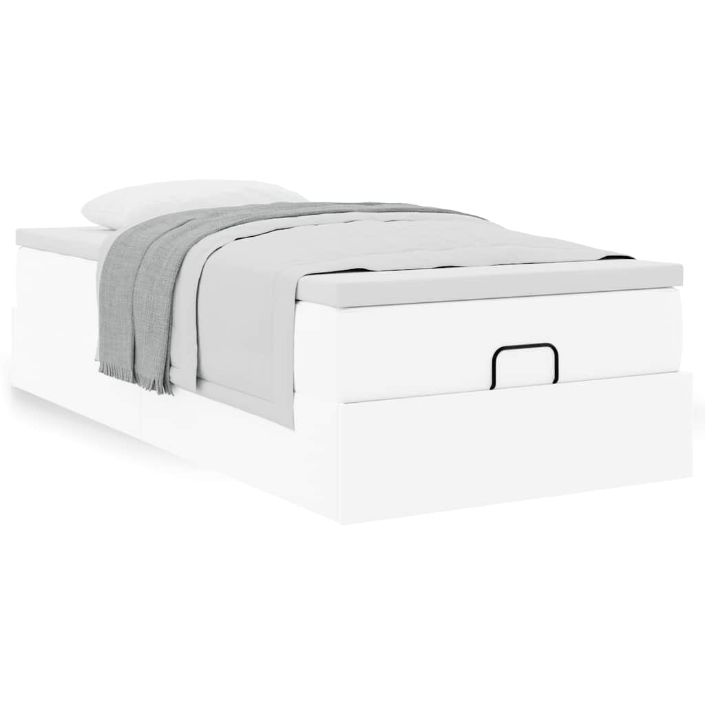 vidaXL Οθωμανικό κρεβάτι με στρώμα Λευκό 90x200cm Faux Leather
