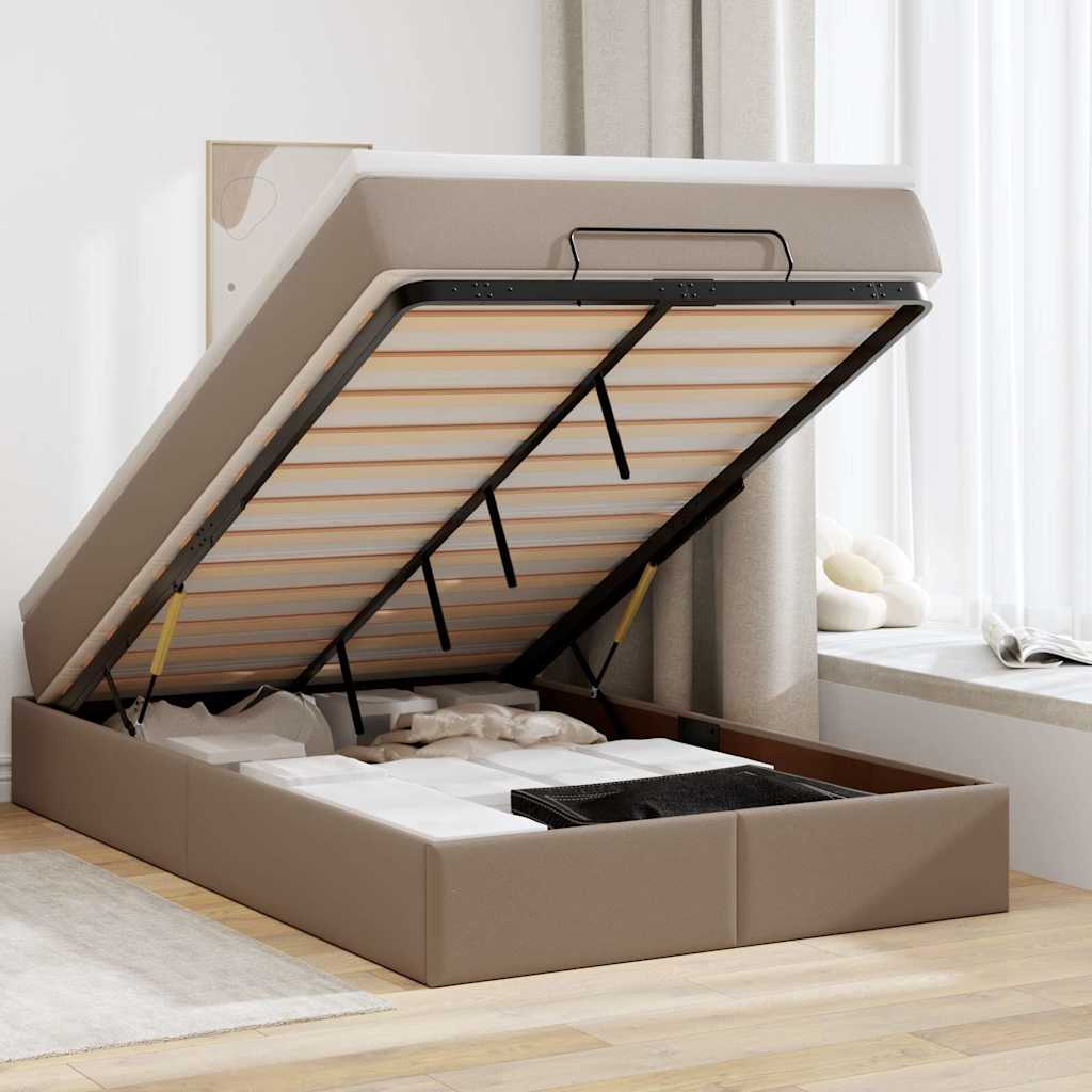 vidaXL Οθωμανικό κρεβάτι με στρώμα Cappucino 120x200cm Faux Leather