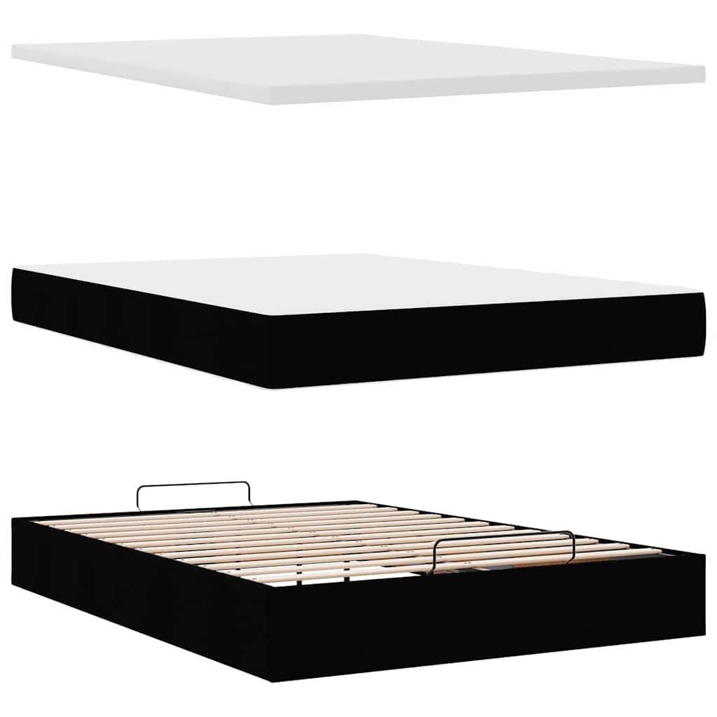 vidaXL Οθωμανικό κρεβάτι με στρώμα Μαύρο 140x190cm Συνθετικό δέρμα