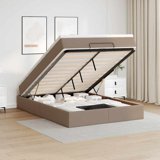 vidaXL Οθωμανικό κρεβάτι με στρώμα Cappucino 140x200cm Faux Leather