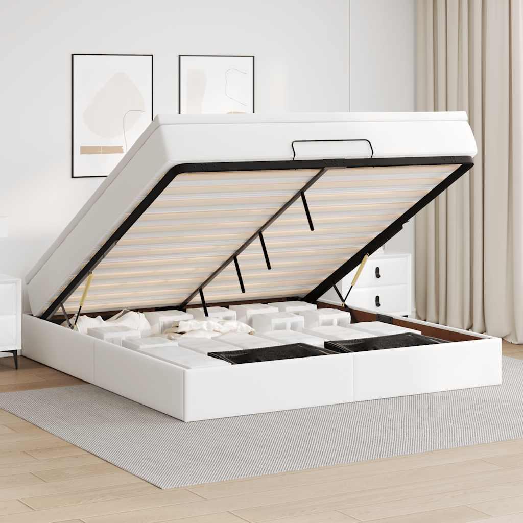 vidaXL Οθωμανικό κρεβάτι με στρώμα Λευκό 160x200cm Faux Leather