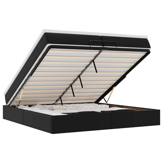 vidaXL Οθωμανικό κρεβάτι με στρώματα Μαύρο 200x200cm Faux Leather