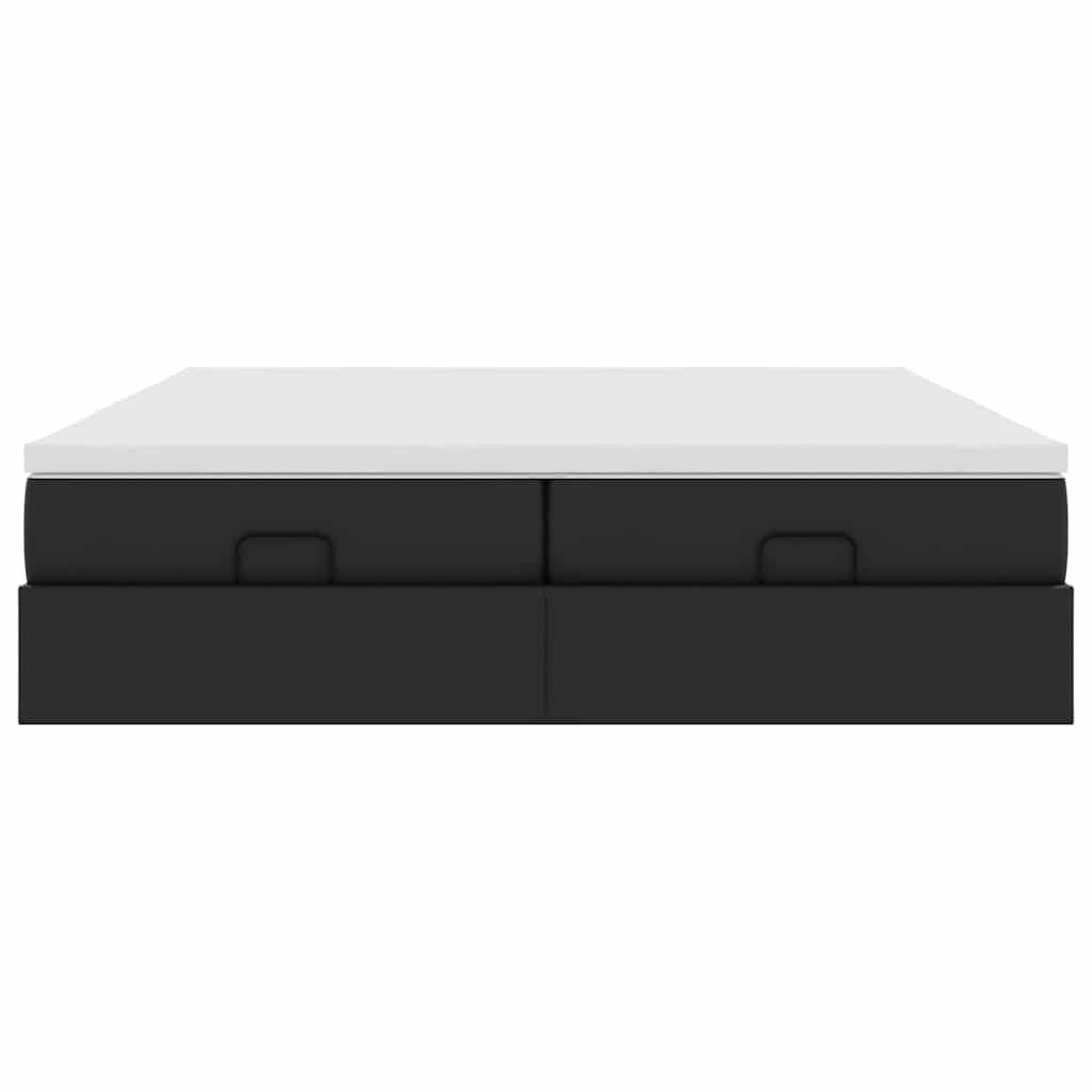 vidaXL Οθωμανικό κρεβάτι με στρώματα Μαύρο 200x200cm Faux Leather