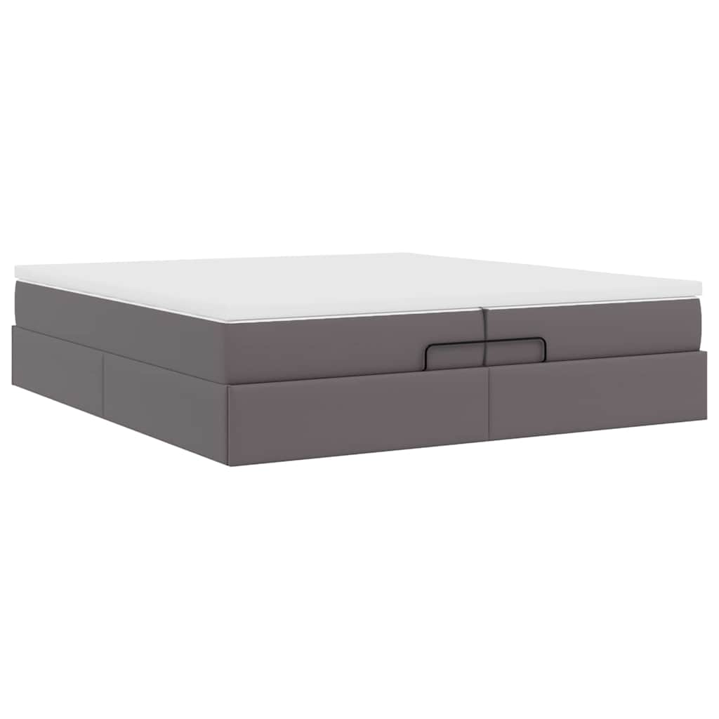 vidaXL Οθωμανικό κρεβάτι με στρώματα Γκρι 200x200cm Faux Leather