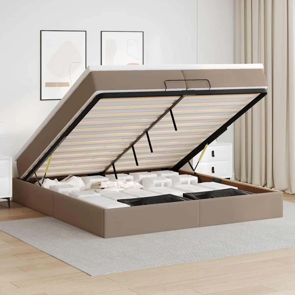 vidaXL Οθωμανικό κρεβάτι με στρώματα Cappucino 200x200cm Faux Leather