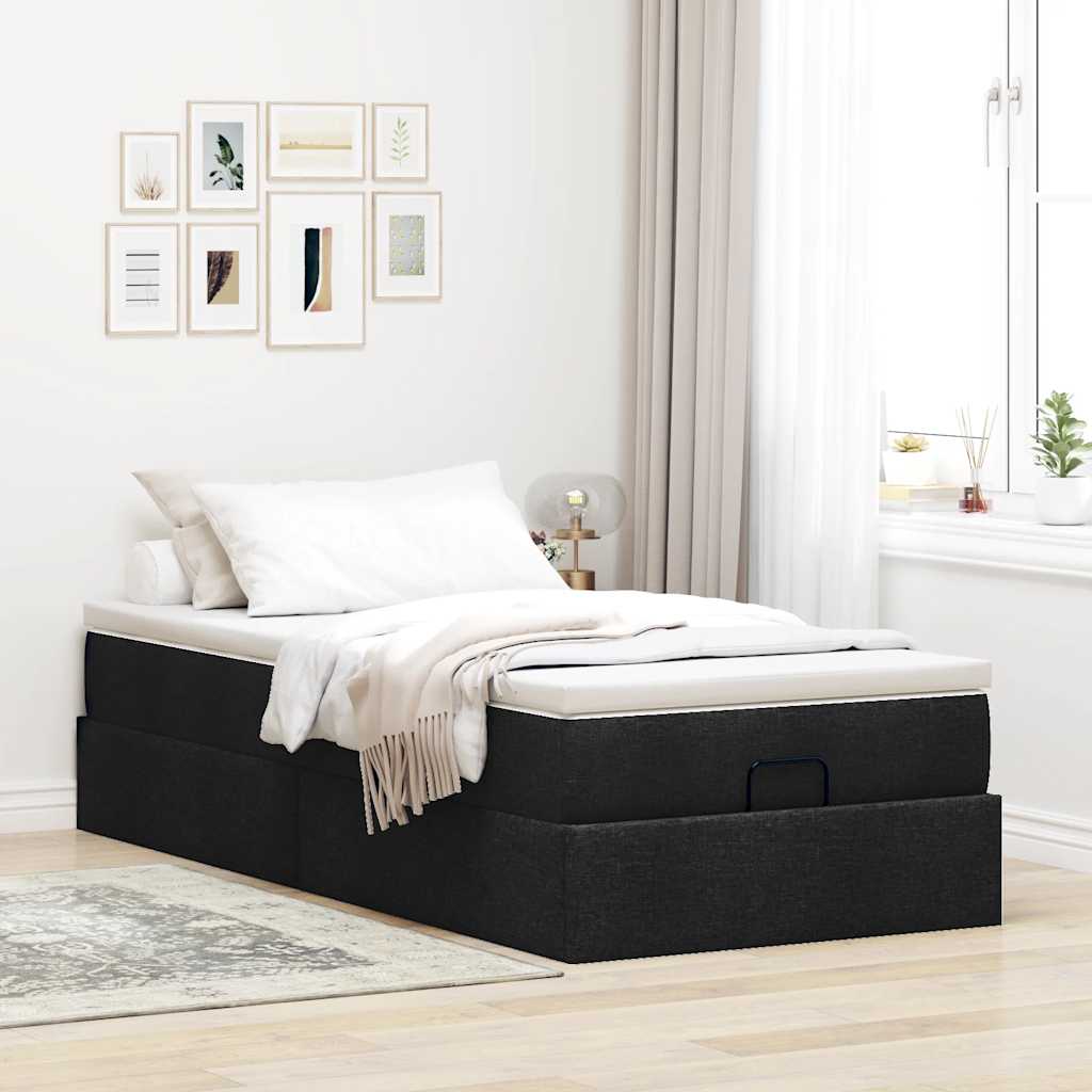 vidaXL Οθωμανικό κρεβάτι με στρώμα Μαύρο 90x190cm Ύφασμα