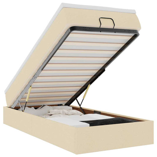 vidaXL Οθωμανικό κρεβάτι με στρώμα Cream 90x190cm ύφασμα