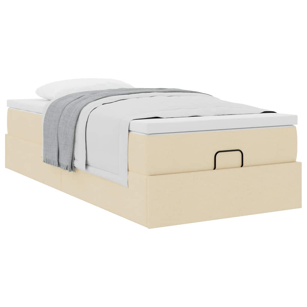 vidaXL Οθωμανικό κρεβάτι με στρώμα Cream 90x190cm ύφασμα