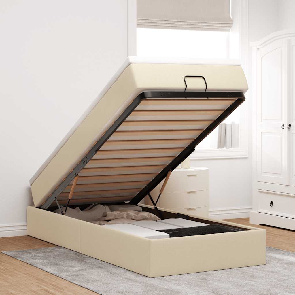 vidaXL Οθωμανικό κρεβάτι με στρώμα Cream 90x190cm ύφασμα
