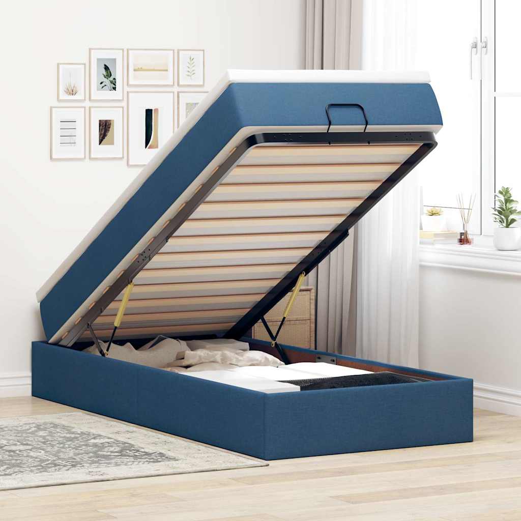 vidaXL Οθωμανικό κρεβάτι με στρώμα μπλε 90x190cm ύφασμα