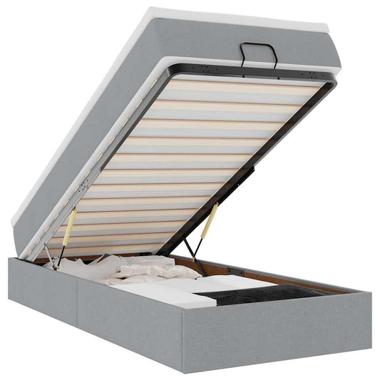 vidaXL Οθωμανικό κρεβάτι με στρώμα ανοιχτό γκρι 90x200cm ύφασμα