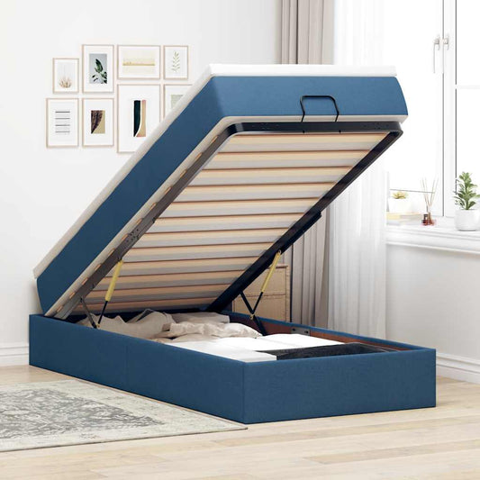 vidaXL Οθωμανικό κρεβάτι με στρώμα μπλε 90x200cm ύφασμα