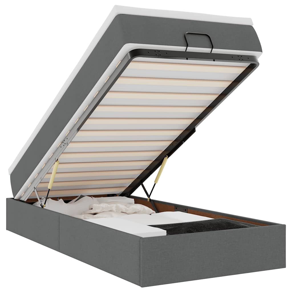 vidaXL Οθωμανικό κρεβάτι με στρώμα σκούρο γκρι 100x200cm ύφασμα