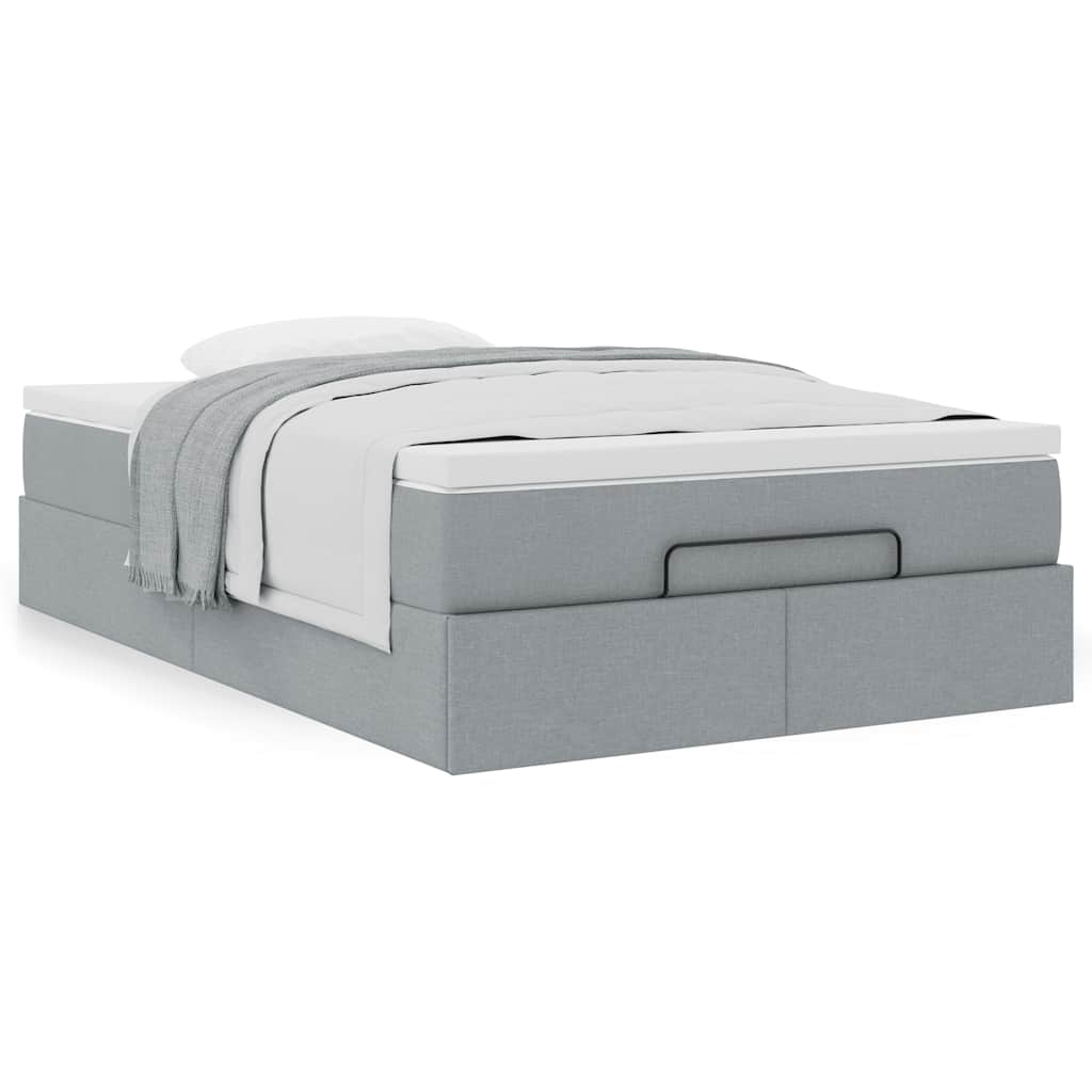 vidaXL Οθωμανικό κρεβάτι με στρώμα ανοιχτό γκρι 120x190 cm ύφασμα