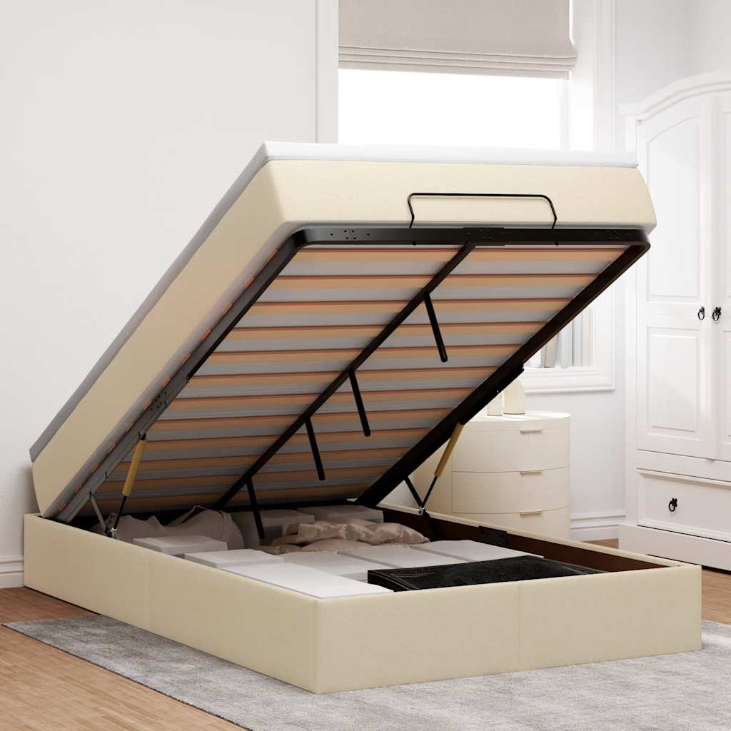 vidaXL Οθωμανικό κρεβάτι με στρώμα Cream 120x200cm ύφασμα