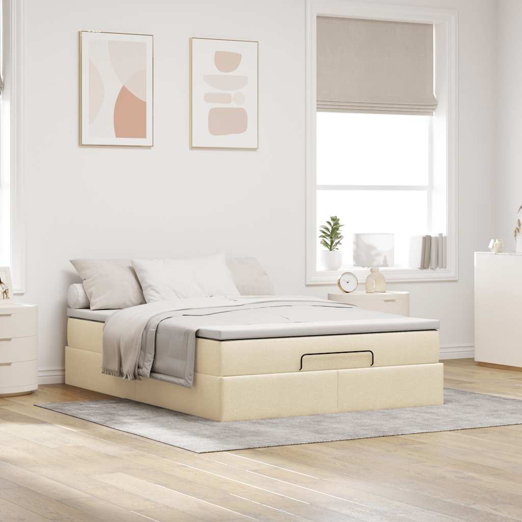 vidaXL Οθωμανικό κρεβάτι με στρώμα Cream 140x190cm ύφασμα