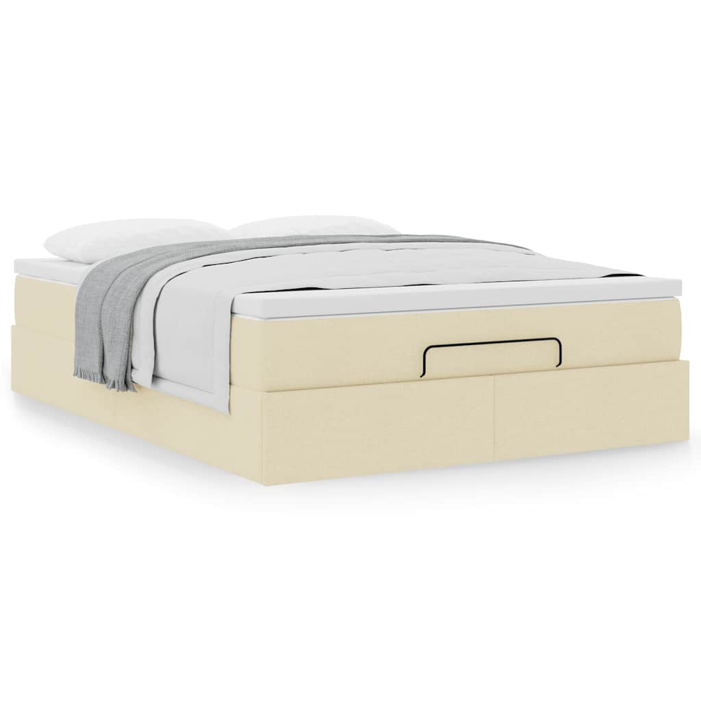 vidaXL Οθωμανικό κρεβάτι με στρώμα Cream 140x190cm ύφασμα