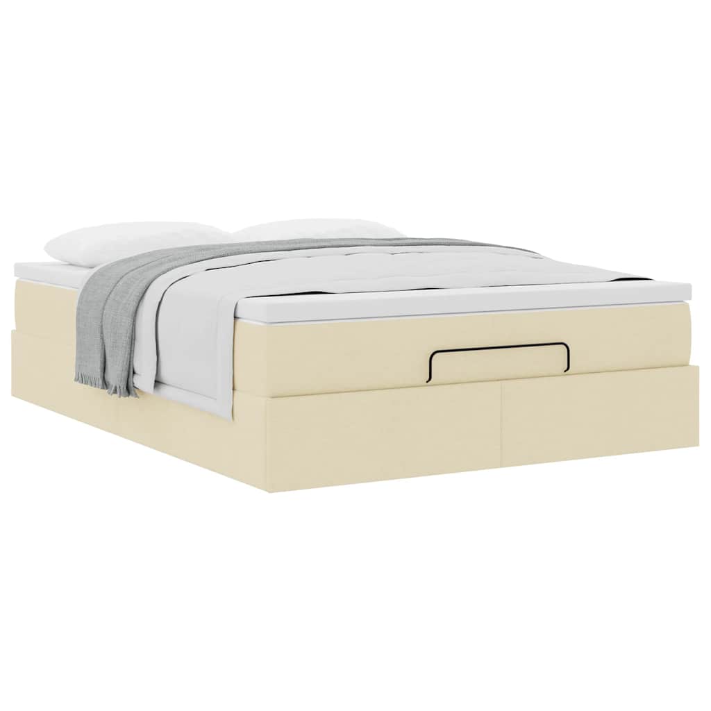 vidaXL Οθωμανικό κρεβάτι με στρώμα Cream 140x190cm ύφασμα