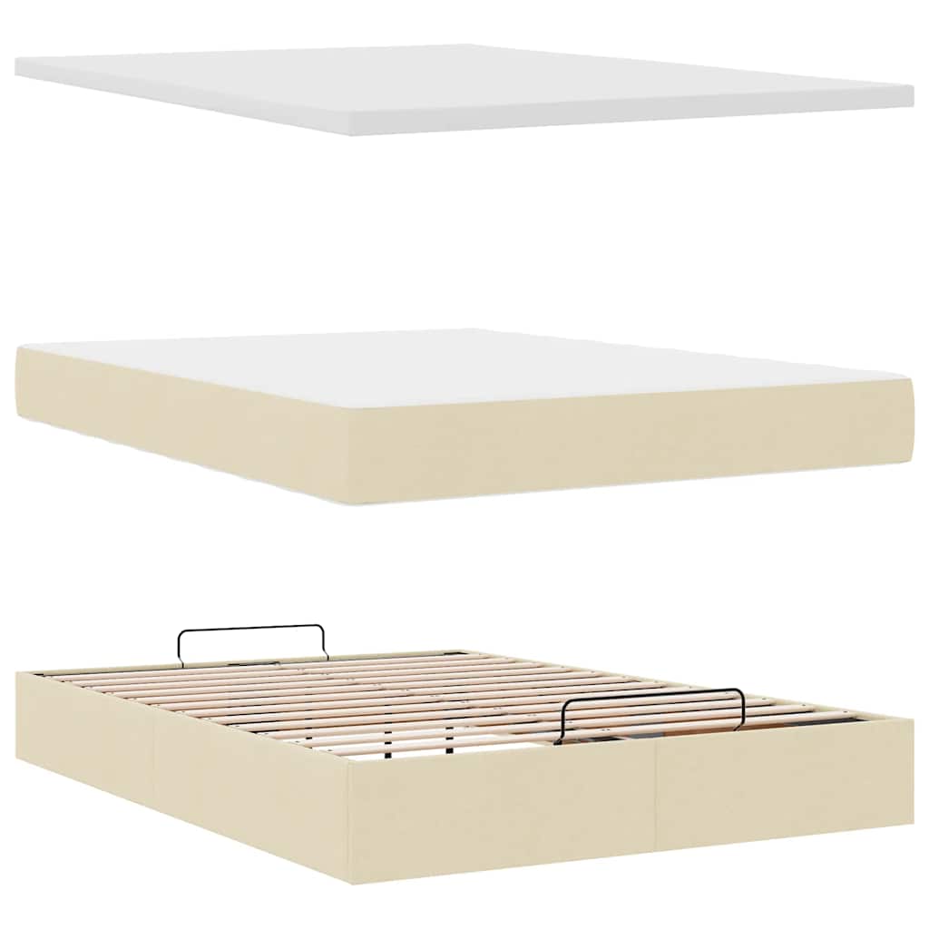 vidaXL Οθωμανικό κρεβάτι με στρώμα Cream 140x190cm ύφασμα