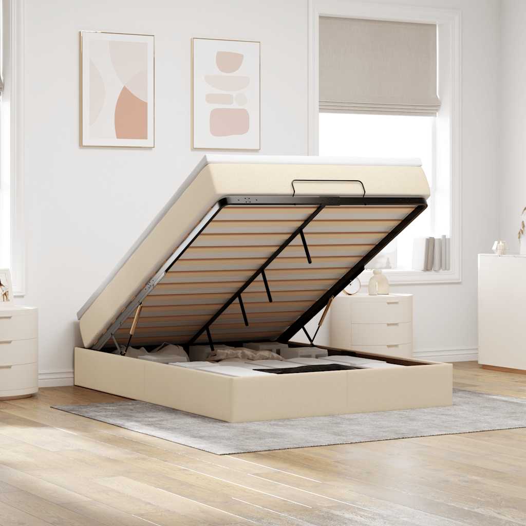 vidaXL Οθωμανικό κρεβάτι με στρώμα Cream 140x190cm ύφασμα