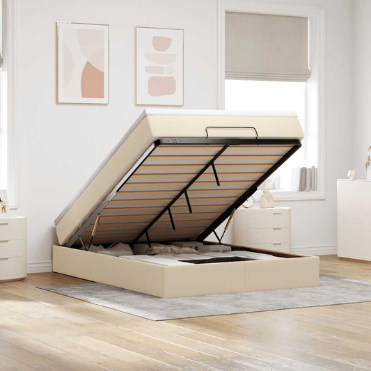 vidaXL Οθωμανικό κρεβάτι με στρώμα Cream 140x190cm ύφασμα