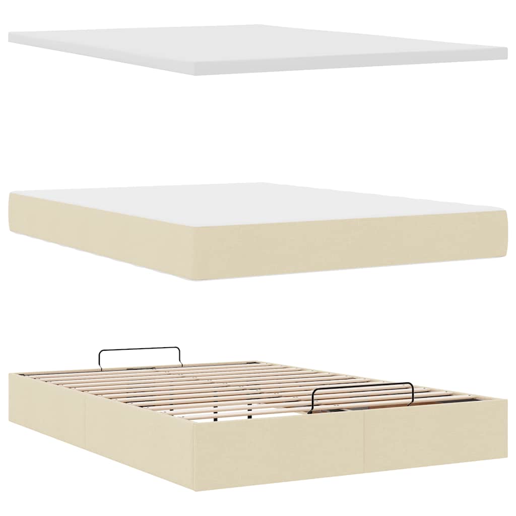 vidaXL Οθωμανικό κρεβάτι με στρώμα Cream 140x200cm ύφασμα