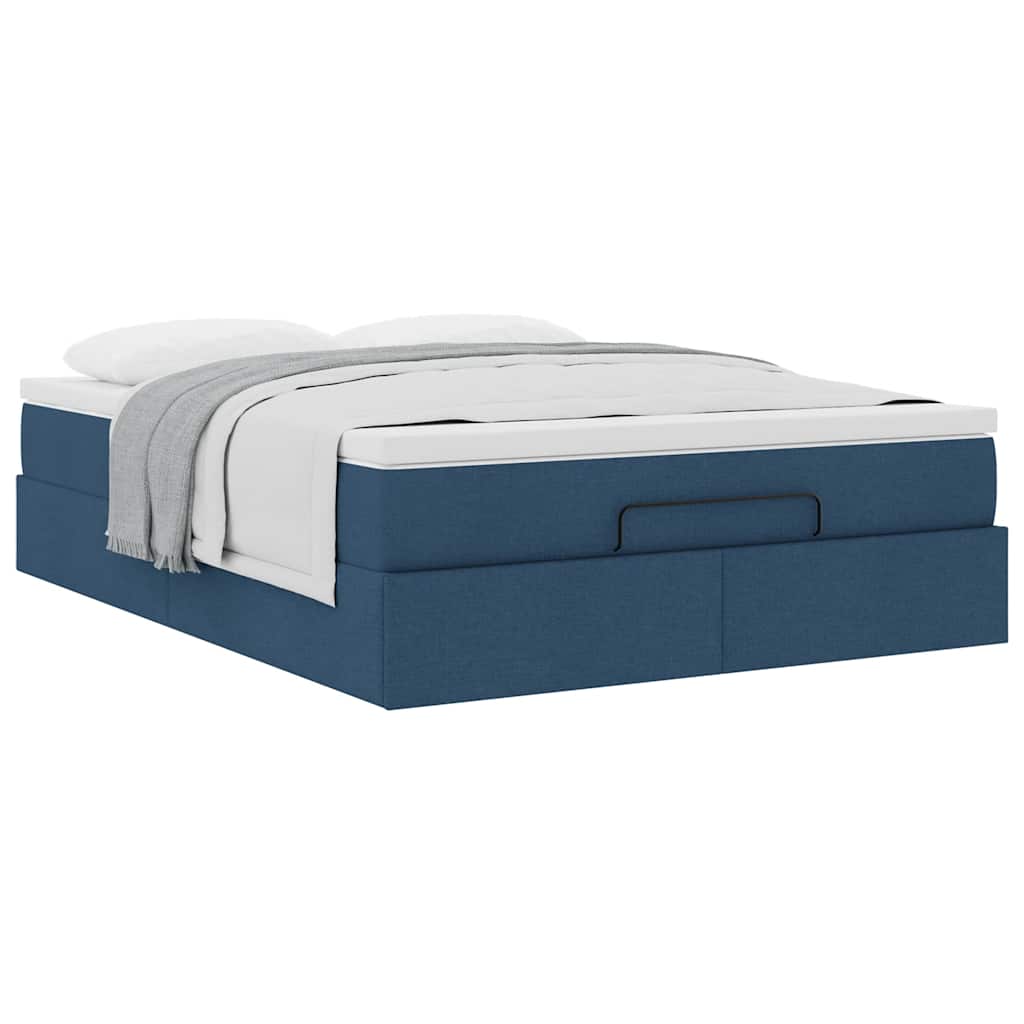 vidaXL Οθωμανικό κρεβάτι με στρώμα μπλε 140x200cm ύφασμα