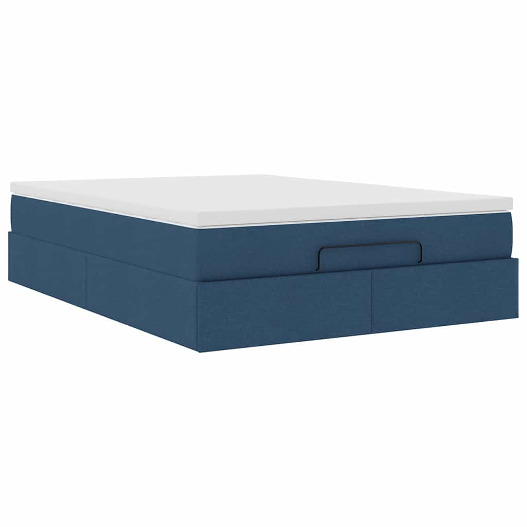 vidaXL Οθωμανικό κρεβάτι με στρώμα μπλε 140x200cm ύφασμα