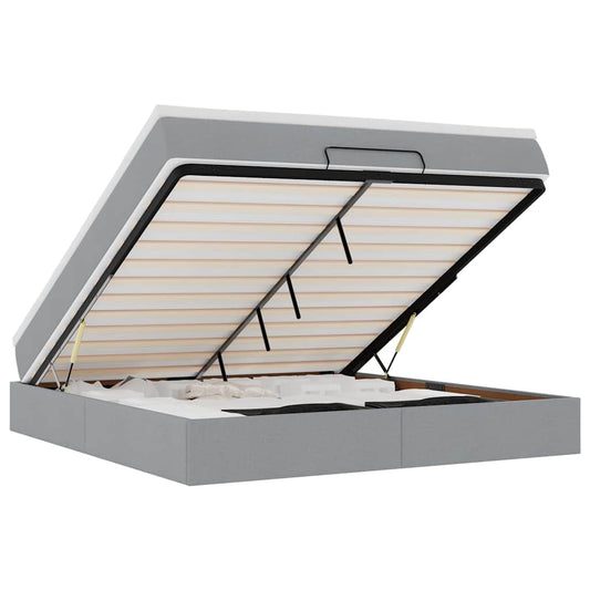 vidaXL Οθωμανικό κρεβάτι με στρώμα ανοιχτό γκρι 160x200cm ύφασμα