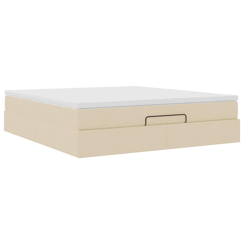 vidaXL Οθωμανικό Κρεβάτι με Στρώμα Κρέμα 160x200cm Ύφασμα