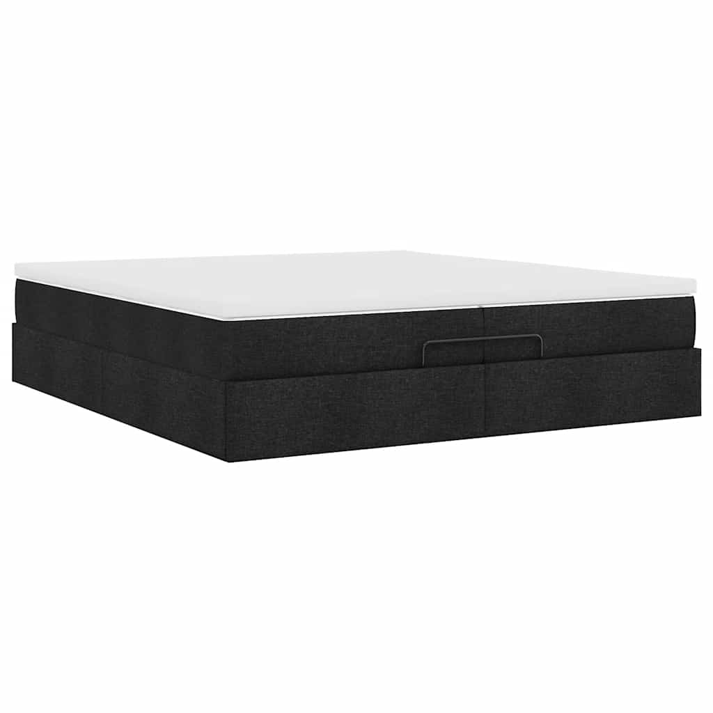 vidaXL Οθωμανικό Κρεβάτι με Στρώματα Μαύρο 200x200cm Ύφασμα