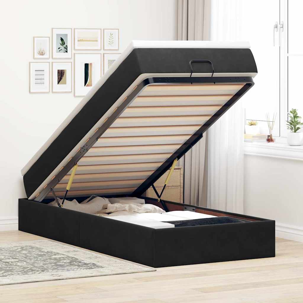vidaXL Οθωμανικό κρεβάτι με στρώμα Μαύρο 80x200cm Velvet