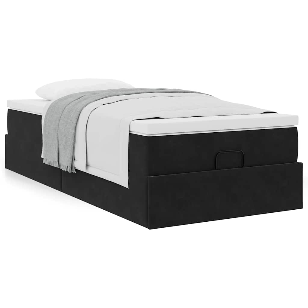 vidaXL Οθωμανικό κρεβάτι με στρώμα Μαύρο 90x200cm Velvet