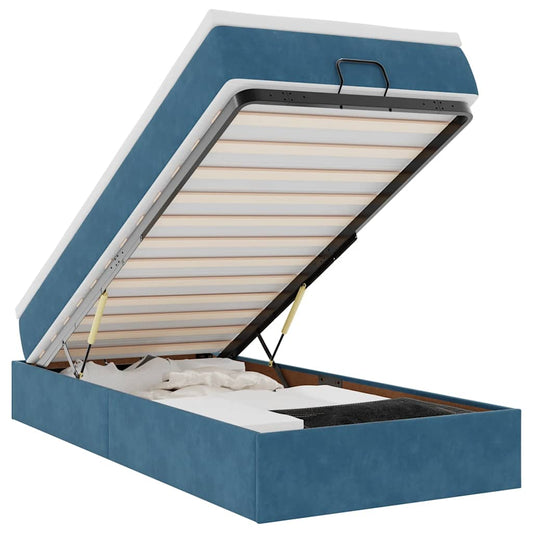 vidaXL Οθωμανικό κρεβάτι με στρώμα σκούρο μπλε 90x200cm Velvet